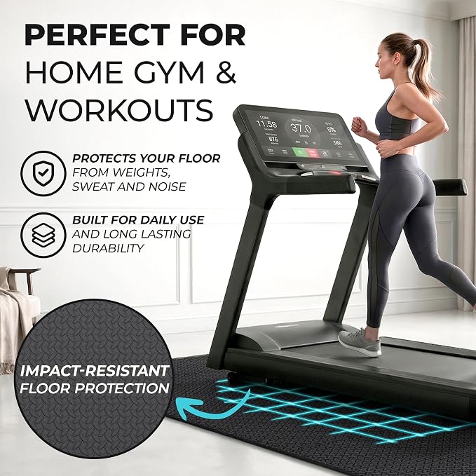 bemaxx Gym Mats Set - 12 pcs EVA Interlocking Foam Floor Tiles (24.4"x24.4"x0.4") 48 sqft Protective Gym Flooring Sports Home Workout Exercise Mats Puzzle Garage Fitness Play-Room Pool Treadmill Bike