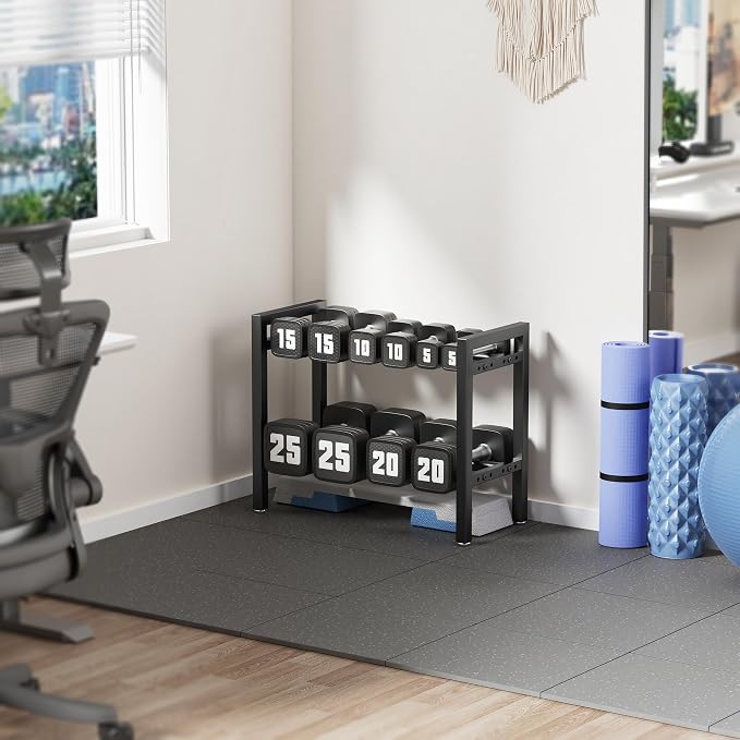Dumbbell Rack 2-Tier Adjustable Weight Rack For Home Gym Dumbbells Kettlebell (Rack Only)