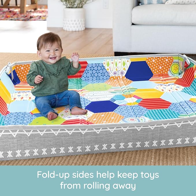 Infantino Foldable Foam Play Mat Reversible 57x57 in, Multicolor | Reversible design with two sides to play, Lightweight & portable, Water-resistant & wipeable, Folds flat for easy storage