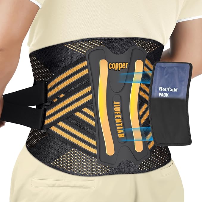 JIUFENTIAN Copper Lower Back Brace for Men and Women, X-Large | Removable Dual Spine Rods & Therapy Pocket & Ultra Breathable-Sciatica, Scoliosis, Lower Back Pain Relief & Work Support