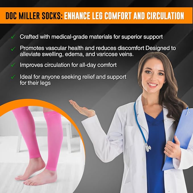 Doc Miller Compression Calf Sleeve for Men & Women, 20-30mmHg | Graduated Support for Running, Shin Splints, Calf Strain, Knee High, Small to 6XL Plus Size