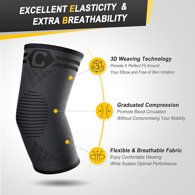 CAMBIVO 2 Pack Elbow Brace Compression Sleeve, Tennis & Golfer's Elbow | Breathable 3D Knit, Moisture-Wicking, No Straps or Velcro, Epicondylitis, Tendonitis & Arthritis Relief, All-Day Wear