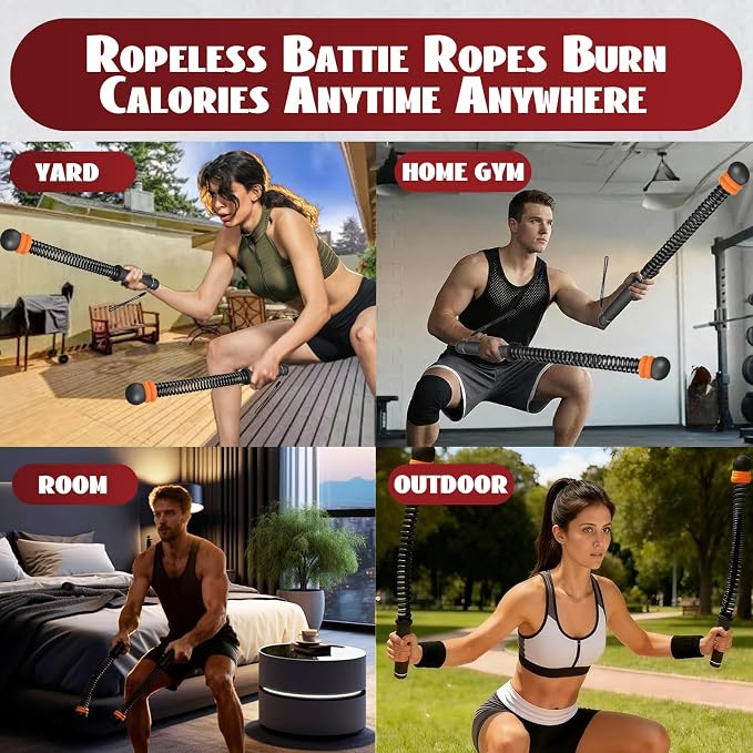 Ropeless Battle Ropes for Home Gym-PortableCordless Training Rope Fitness Equipment for Men & Women,Weighted WorkoutRopes for HIIT,Versatile Exercise Equipment for Home and Travel Exercise (Black)