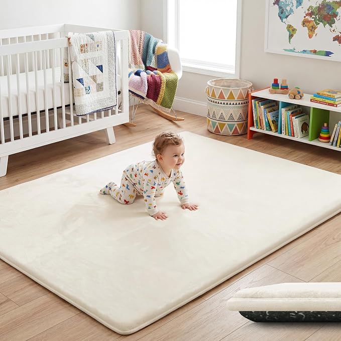1.5" Thick Baby Play Mat for Floor 59x79 Soft Foam Play Mats, Beige | Memory Mat for Baby to Play, Waterproof Easy Care with Non-Slip Tummy Time Play Mat for Nursery Playroom Classroom