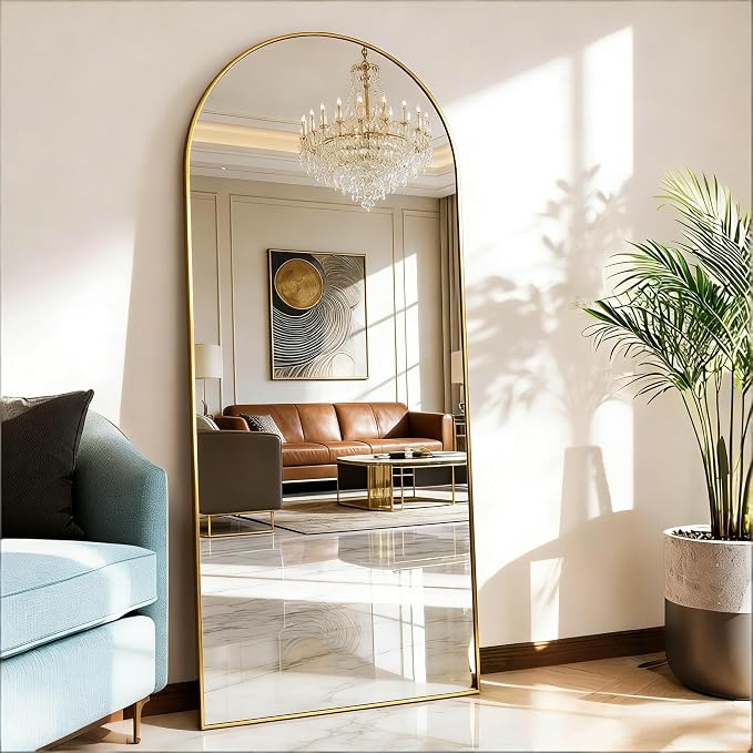 Arched Full Length Mirror 56"x21" Gold | Aluminum Frame Shatterproof Glass, Freestanding Leaning Wall Mounted Mirror for Bedroom Living Room Entryway, Modern