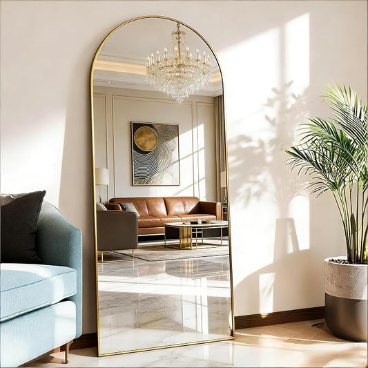 Arched Full Length Mirror 56"x21" Gold | Aluminum Frame Shatterproof Glass, Freestanding Leaning Wall Mounted Mirror for Bedroom Living Room Entryway, Modern