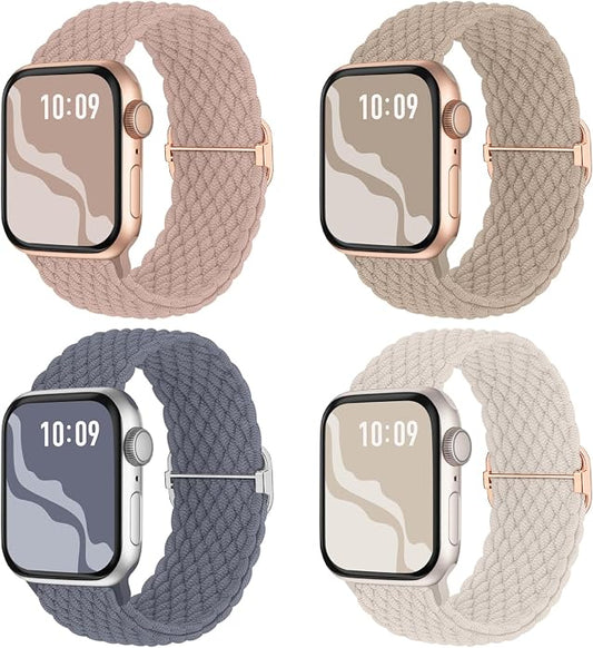 4 Pack Braided Stretchy Bands Compatible with Apple Watch 40mm 41mm 38mm 42mm 44mm 45mm 46mm 49mm Women Men, Breathable Nylon Elastic Daily Use Straps for iWatch Series 11/10 9 8 7 6 5 4 3 SE/Ultra 2