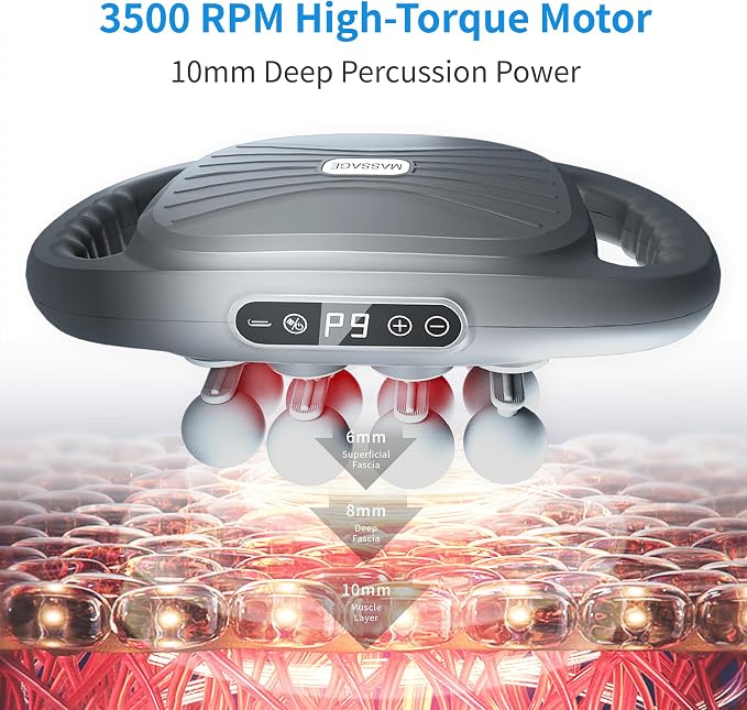 16 Head Deep Tissue Massage Gun, Handheld Percussion Massager | 9 Modes & 9 Intensities, 16-Head Wide Coverage, Cordless Design, 10mm Amplitude, USB-C Rechargeable for Back, Neck & Legs