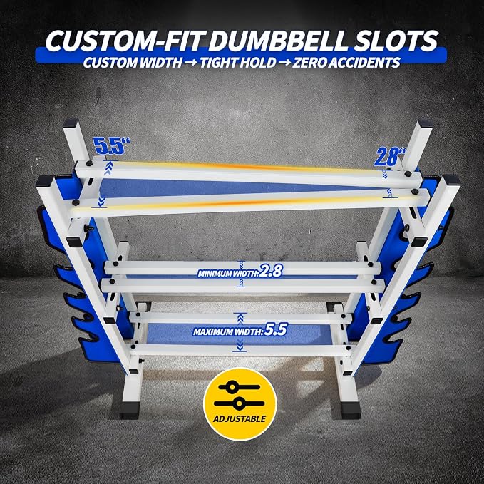 Heavy Duty Dumbbell Rack, 2-Side Extension Holder for Home Gym Storage Rack | Adjustable Width, Large Weight Capacity, Sturdy Steel Stand Only, for Dumbbells & Kettlebells Home Gym Storage Rack