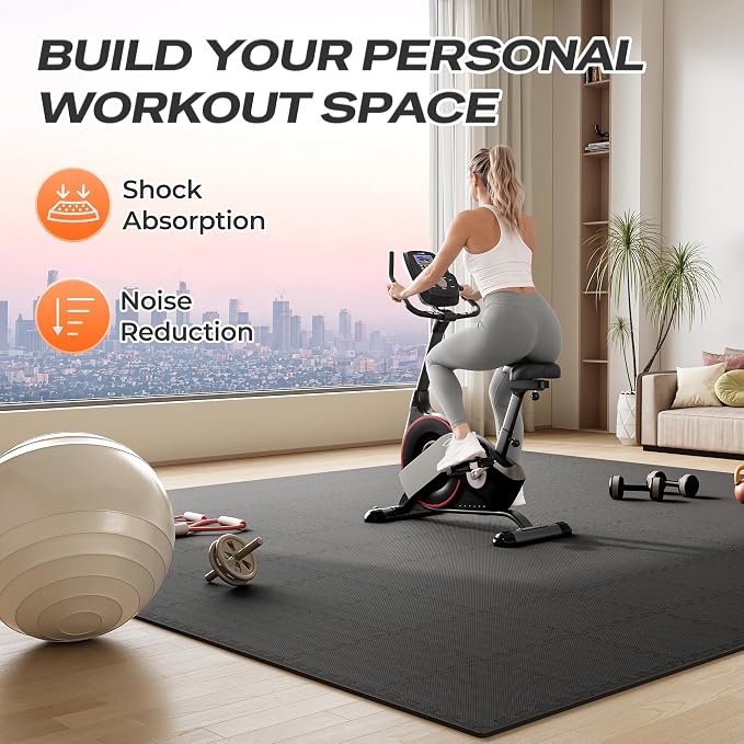 SUPERJARE Gym Floor Mats, EVA Foam Puzzle Exercise Mats, Interlocking Floor Mats, Cushioned Foam Floor Tiles, Gym Flooring Workout Mat for Home Gym, Playroom, Garage, 12.6"x12.6"x0.4"