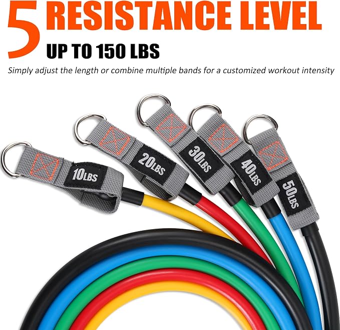 Resistance Bands with Handles and Door Anchor for Home Workouts | For women and men; includes a door anchor and simple guide for exercise, stretching, and home workouts.