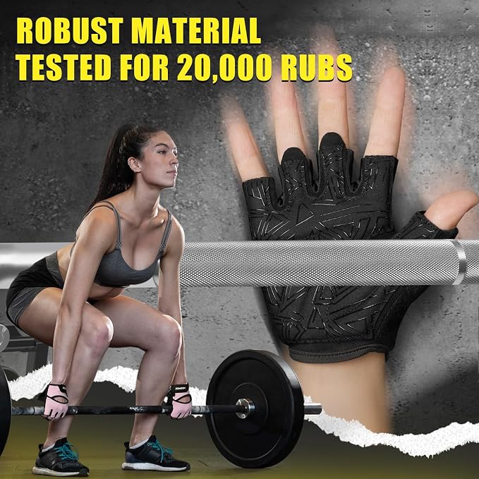 HOZMOZ Ventilated Weight Lifting Gloves, Thick Padded Workout Gym Gloves with Full Palm Protection & Grip & Shock Absorption for Women & Men's Fitness Exercise Training