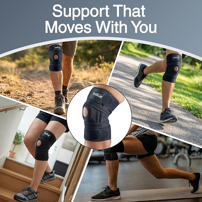 Knee Brace for Women & Men, Knee Support for Men – Patented 4-Way Adjustable Wraparound Support, Dual Side Stabilizer for Patella Stability