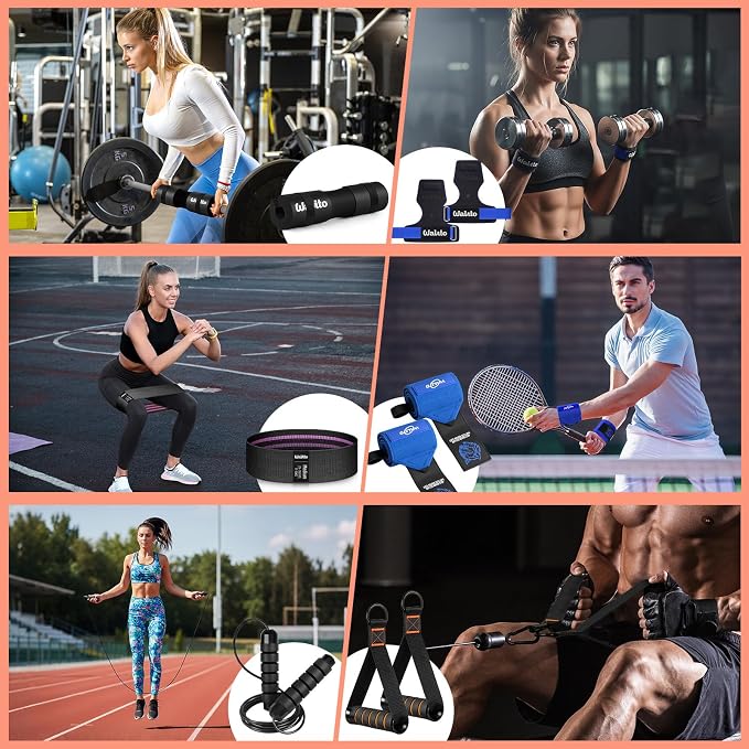 WALITO 8Pcs Barbell Pad Set for Hip Thrust - Squat Pad,Gym Accessories for Women with Bar Bad,Bench Press, with Gym Ankle Straps,Resistance Bands for Working Out,Lifting Strap,Carry Bag