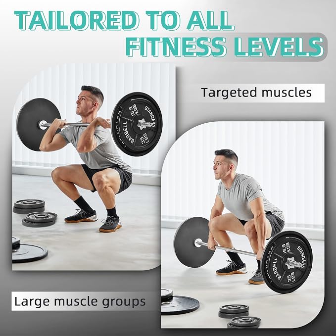 Fitvids Barbell Weight Set, Cast Iron 1" Standard Weight Plates Including 5FT Standard Barbell Bar & Star Locks, 95 Pounds Set (85 Lbs Plates + 10 Lbs Barbell Bar), Multiple Packages