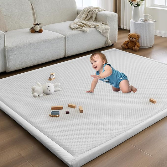 Baby Play Mat for Floor Nursery Rug Muscle Area Rug Playroom Rug 50x50" Playpen Mat Elastic Foam 1.3" Thick Crawling for Babies,Toddlers, Infants, Kids(Ripple Light Grey)
