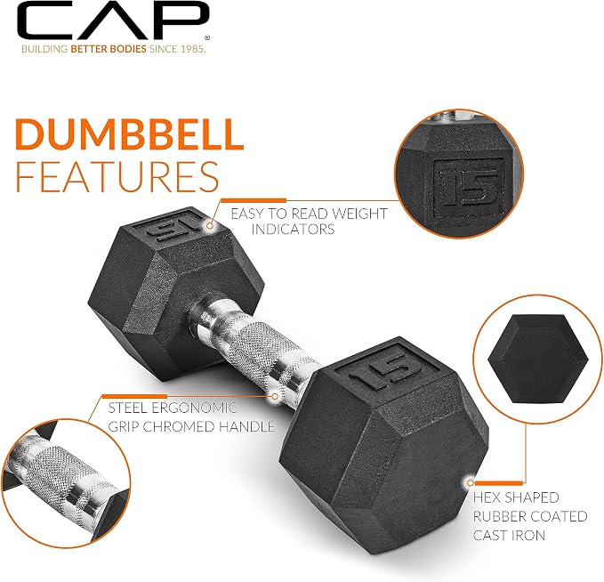 CAP 280 LB, 550 LB, 1200 LB Dumbbell Set with Horizontal 2-3 Tier Rack, Rubber Hex Free Weights, Home Gym Weight Set for Strength Training