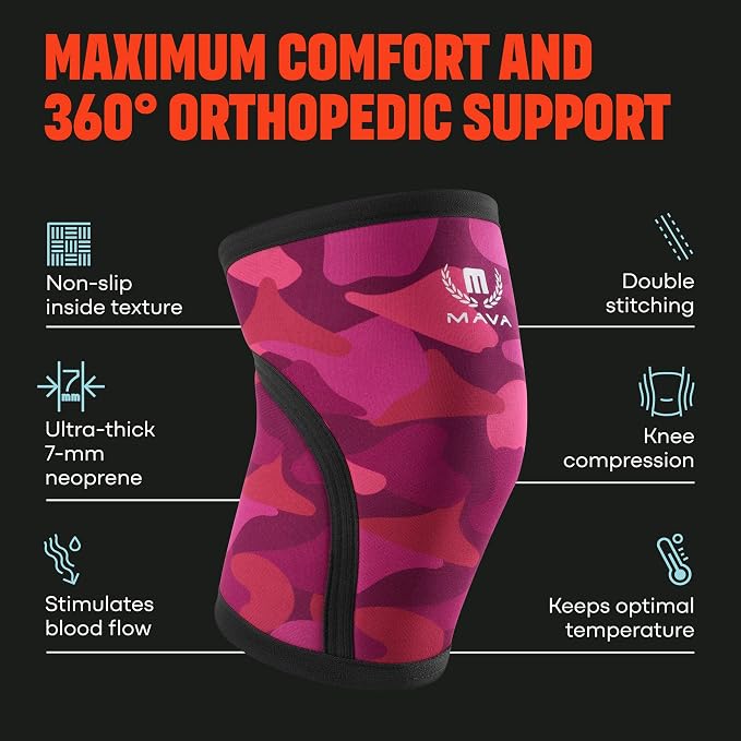 Mava Sports Knee Sleeves Weightlifting Men & Women, 7mm Neoprene Knee Sleeves for Women and Men, Ideal for Cross Training WOD, Squats, Powerlifting
