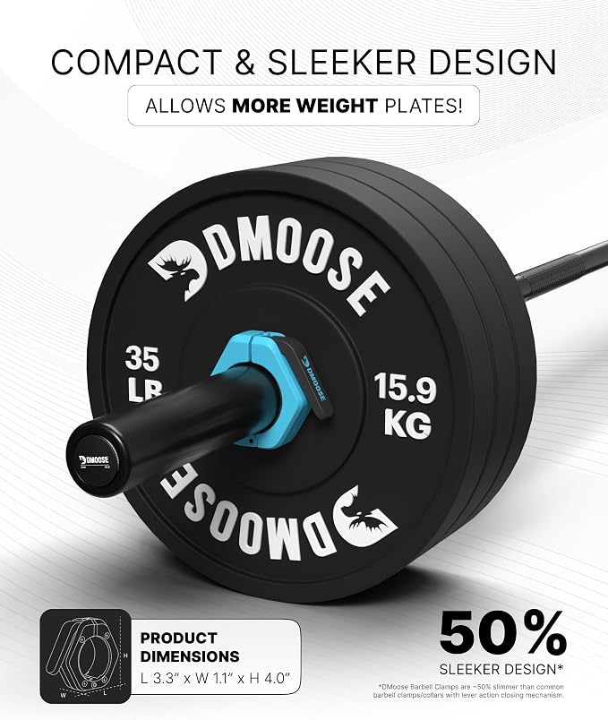 DMoose Fitness Barbell Clips 2 Inch (Pair) - Quick Release Olympic Barbell Clamps & Collars with Anti Slip TPR Grip for Secure Weightlifting and Powerlifting - Weight Clips for Bars at Home or Gym