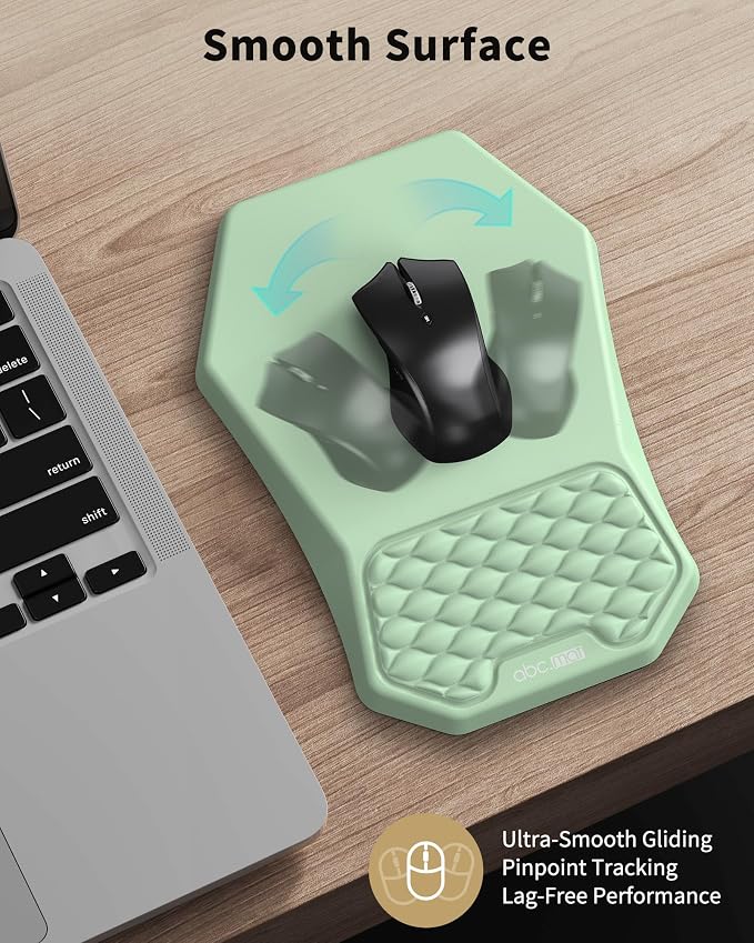 Ergonomic Mouse Pad Wrist Rest and Keyboard Wrist Rest Support Set | Massage Design Mousepad for Carpal Tunnel Pain Relief, Memory Foam, Non-Slip PU Base for Computer Desk, Green