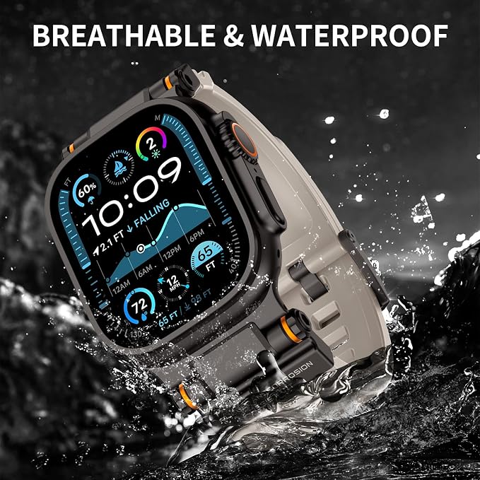 Band Compatible with Apple Watch Ultra 3/2/1 Band 49/46/45/44mm | Metal Connector with Silicone Rugged Strap for iWatch Ultra Series 11/10/9/8/7/6/SE3/SE2/SE/5/4/3/2/1, Starlight/Black