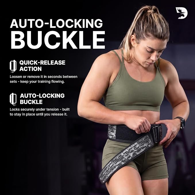 DMoose Fitness Auto Locking Weight Lifting Belt for Men & Women - 4" Nylon Squat & Deadlift Belt with Quick-Release Buckle - Gym Workout Belts for Lumbar Back Support for Weightlifting & Powerlifting