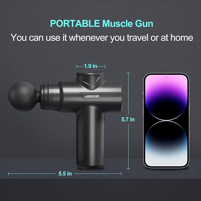 LEERCON Mini Massage Gun Deep Tissue Muscle Back Massager Gifts for Men | Back Massager with 6 Speeds and 4 Heads Muscle Massager for Gym Office & Travel Birthday Gifts for Men Women Dad Mom Athletes