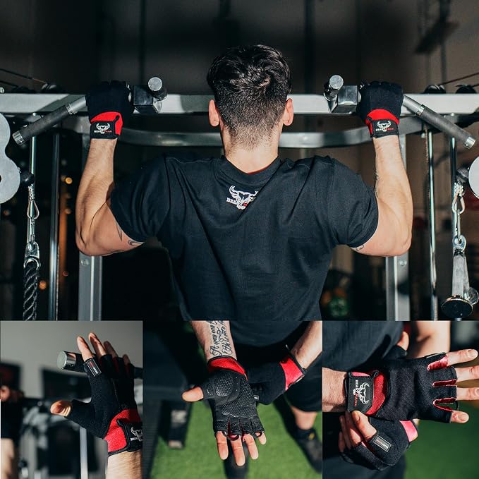 BEAST RAGE Workout Gloves for Men, Durable Palm Grip Gym Gloves Women Half Finger Elasticated Training Weight Lifting Strength Bodybuilding Anti Slip Cycling Gloves Exercise
