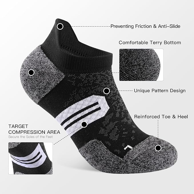BUDERMMY Womens Ankle Compression Socks with Arch Support Athletic Low cut Running Socks for Women Workout Cushion 5 Pairs