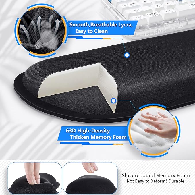 Gimars 3Pcs Memory Foam Keyboard Wrist Rest, Mouse Pad Wrist Support for Easy Typing Pain Relief, Ergonomic, Comfortable Keyboard Mouse Pad Set for Computer, Laptop, Home & Office