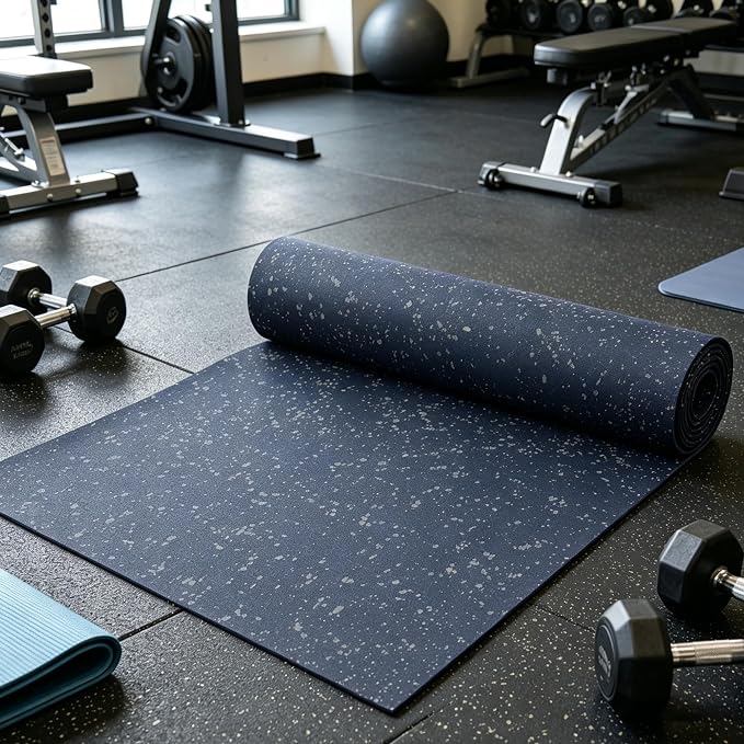 OrangeStar 4x10 FT Heavy Duty Rubber Gym Flooring, Black & Grey | Non-Slip Shock Absorbing Garage Floor Mat for Home Gym, Basement, Workout Room, Playroom