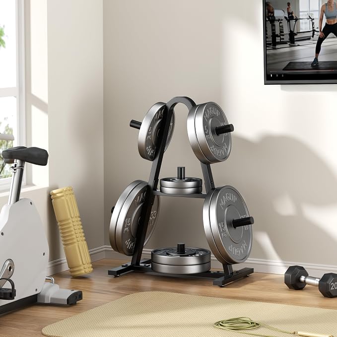 Weight Plate Rack 400LBs, Weight Tree Holder for Home Gym, Barbell & Bumper