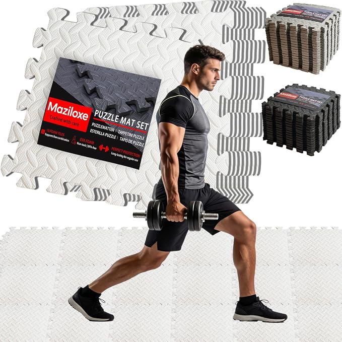 Gym Flooring for Home Gym, 18 PCS Anti-Slip Interlocking Foam Floor Tiles, 12.6"x12.6"x0.4" EVA Exercise Mats, Puzzle Floor Mat For Workout, Yoga, Kids Play Area, Treadmill, Garage