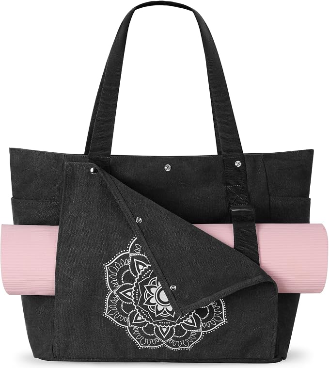 Gonex Yoga Mat Bag For Women Canvas Tote Pilates Gym Bag With Mat Carrier | Front-Opening Quick Access Mat Straps, Durable Cotton Canvas, Machine Washable, Bottle Holder Multi Pockets, Yoga Gym Travel