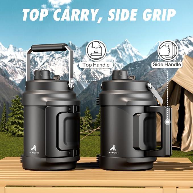 64 oz Insulated Water Bottle for Gym: 2-in-1 Straw Spout Lid, Dual Handle, Leakproof, Keep Cold 36H, Half Gallon Stainless Steel Water Jug for Travel, Hiking, Cycling, Park, Workout, Picnic (Midnight)