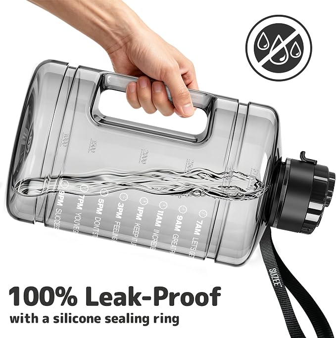 Large Water Bottle with Motivational Time Marker & Straw & Handle,2 Lids | BPA Free,Gallon Water Jug, Half Gallon water Bottle for Sport Gym Camping Workout Outdoors Yoga (Clear)