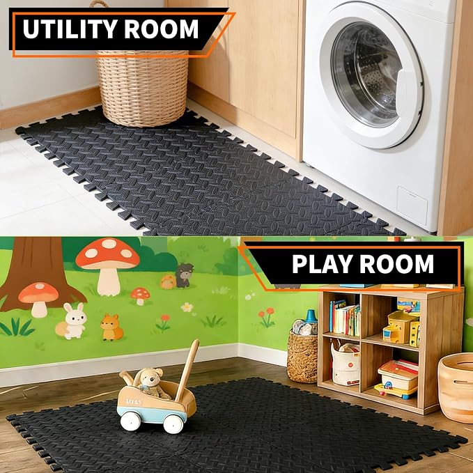 Gym Flooring for Home Gym, 18 PCS Anti-Slip Interlocking Foam Floor Tiles, 12.6"x12.6"x0.4" EVA Exercise Mats, Puzzle Floor Mat For Workout, Yoga, Kids Play Area, Treadmill, Garage