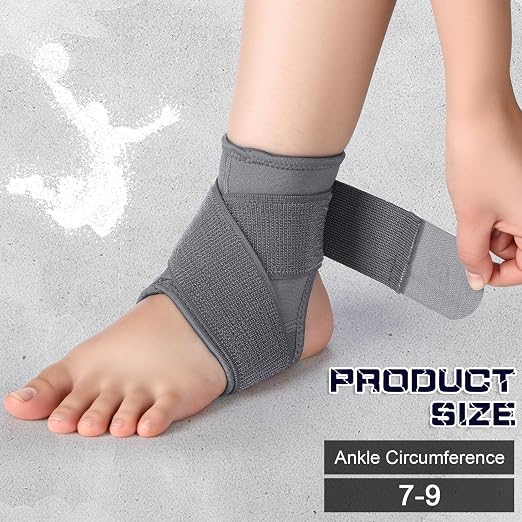Honoson 2 Pcs Ankle Brace Kid Ankle Support Youth Neoprene Lace up Compression Sleeve Foot Brace Stabilizer with Adjustable Strap for Sport Sprained Plantar Fasciitis Achilles Tendonitis(Grey,L)