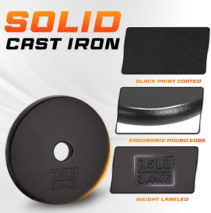 Yes4All 1-inch Cast Iron Weight Plates for Dumbbells – Standard Weight Disc Plates, 7.5 Pound (Pack of 2)