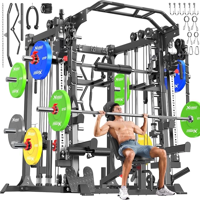 Multi-Purpose Squat Rack,Smith Machine Weight Rack Set with Cable Crossover System, Home Gym Power Racks, Power Racks and Packages