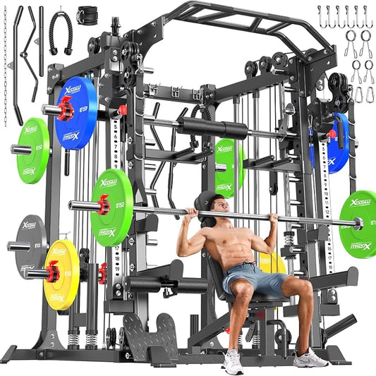 Multi-Purpose Squat Rack,Smith Machine Weight Rack Set with Cable Crossover System, Home Gym Power Racks, Power Racks and Packages