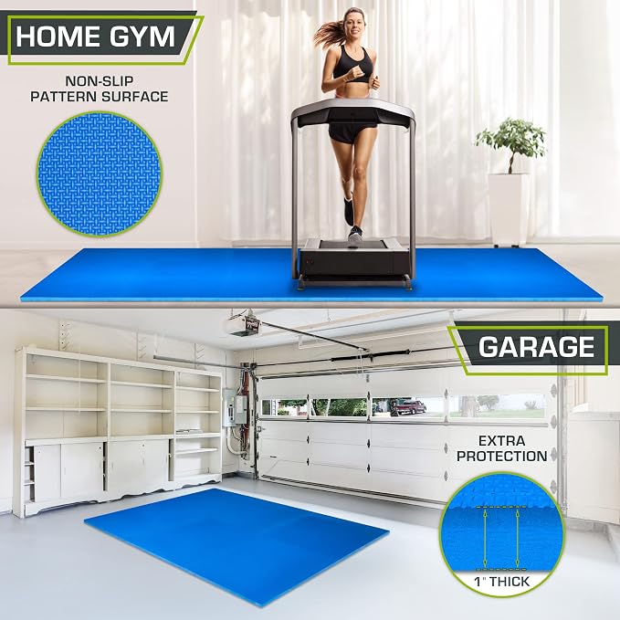 ProsourceFit Weaved Pattern Extra Thick Exercise Puzzle Mat 1-inch, EVA Foam Interlocking Tiles for Protective, Cushioned Flooring for Home and Gym Equipment; Blue, 72 SQ FT, 18 Tiles