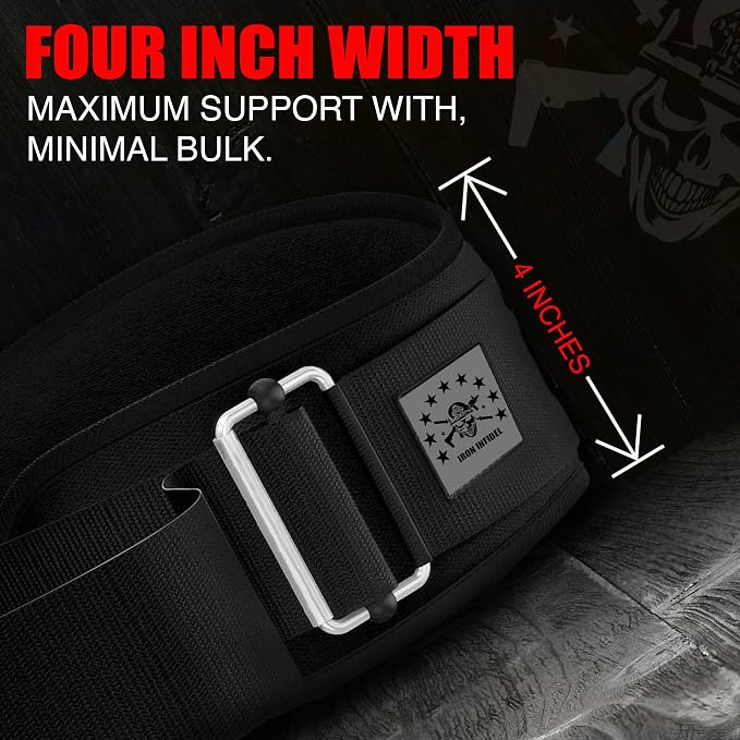 Iron Infidel Recon Weight Lifting Belt - 4" Wide Self Locking Gym Belt for Men & Women, EVA Foam Core Support Weight Belt for Squatting, Deadlifting, Powerlifting, Workout, Fitness & Crossfit