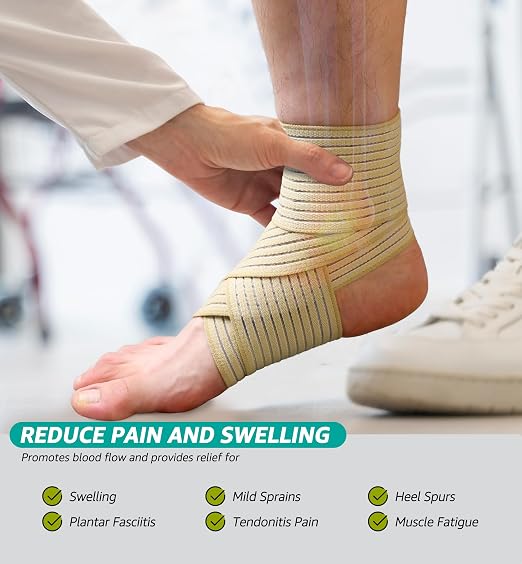 Foot & Ankle Brace 2 Pack, Adjustable Compression Wrap for Men & Women – Helps with Sprains, Plantar Fasciitis, Achilles Tendonitis, Arthritis, Running, Sports, Gym – Fits in Shoes (Beige)