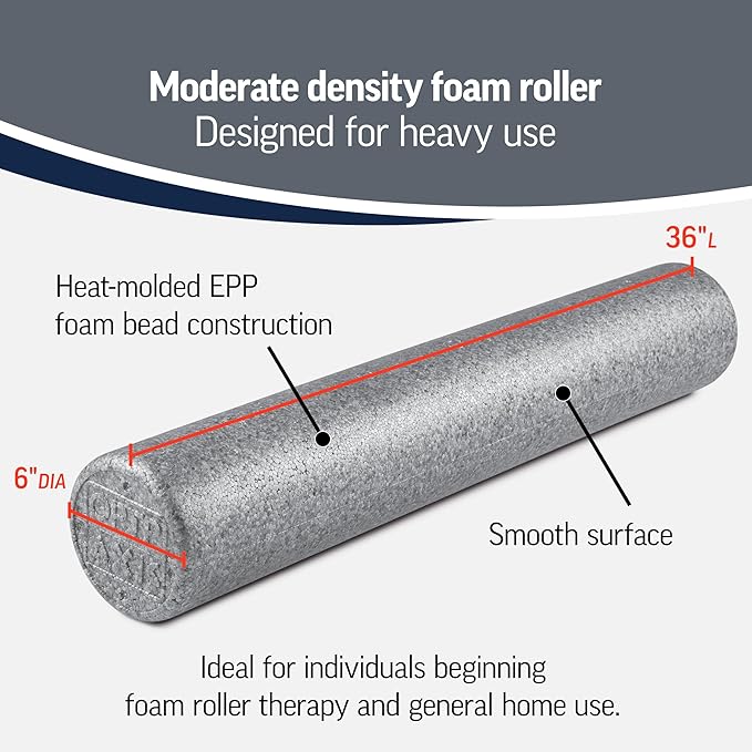 OPTP Silver AXIS Foam Roller - Moderate Density, Eco-Friendly, Durable Foam Roller for Physical Therapy and Exercise, Deep Tissue Muscle Relief, and Workout Recovery (36-Inch Round)