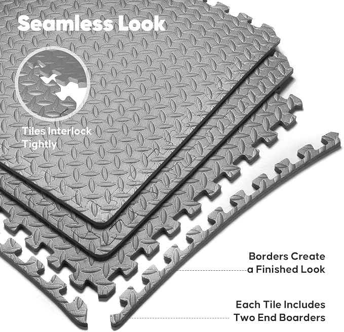 32 Pack 128 sqft Home Gym Mat, Puzzle Exercise Mat, 1of EVA Interlocking Foam Floor Tiles for Home Workout Equipment and Kids' Play Areas - Grey, 24 in x 24 in x ½ in - 32 Tiles