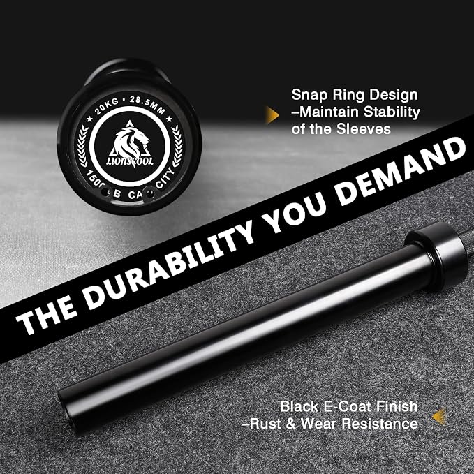 LIONSCOOL 7FT Olympic Barbell 2” Bar for Strength Training Weightlifting | 700/1000/1500lbs Weight Capacity, 2-Inch 40/45lbs Black, Silver, Red, Chrome Power Lifting, Squat, Deadlift, Presses, Row Bar