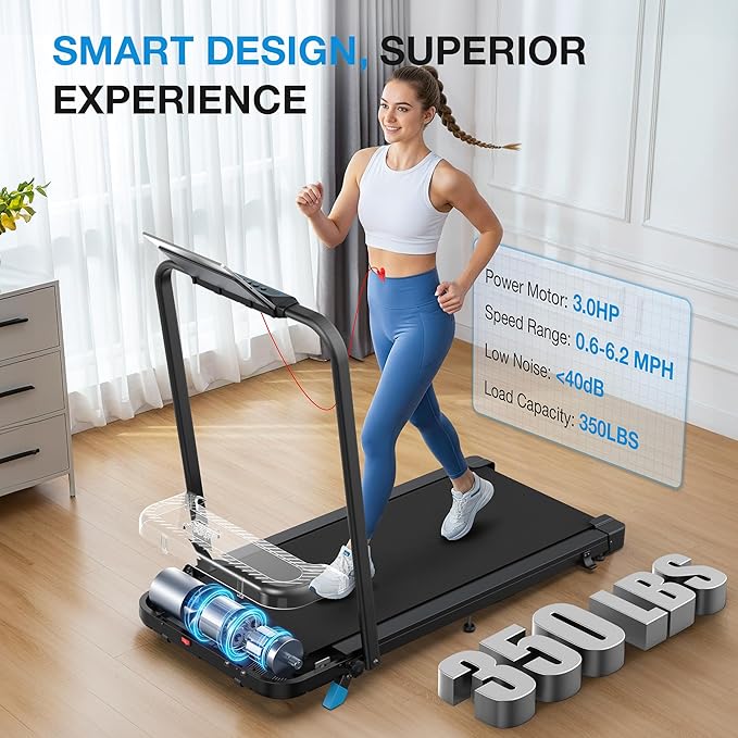 Folding Treadmill for Home, Walking Pad with Incline and Handle Bar | 350+lbs Capacity,Under Desk Treadmill for Home Small Office,Low Noise Treadmills with Smart Voice Control for Jogging Running