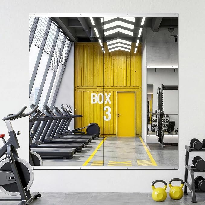 Home Gym Mirrors for Wall, 50”x25”x2 PCS Large Workout Mirrors for Home Gym | Tempered Glass, HD Reflection, Full Length Frameless body mirror for Home Gym, Garage, Yoga, Dance, Bedroom(Silver)