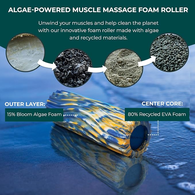 Oceanfoam Ripple Travel Foam Roller (11" x 3.35") Firm Mini Foam Roller for Physical Therapy, Deep Tissue Massage, Back Pain, High Density, Wave Textured, Yoga, Exercise (Royal Gold & Natural Marbled)